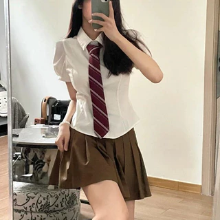 เสื้อเชิ้ตแขนยาวพัฟ JK Y2K สไตล์สาวอินเทรนด์สุดเซ็กซี่บริสุทธิ์ ดีไซน์ผูกเชือกด้านหลัง