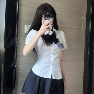 เสื้อเชิ้ตแขนยาวพัฟ JK Y2K สไตล์สาวอินเทรนด์สุดเซ็กซี่บริสุทธิ์ ดีไซน์ผูกเชือกด้านหลัง