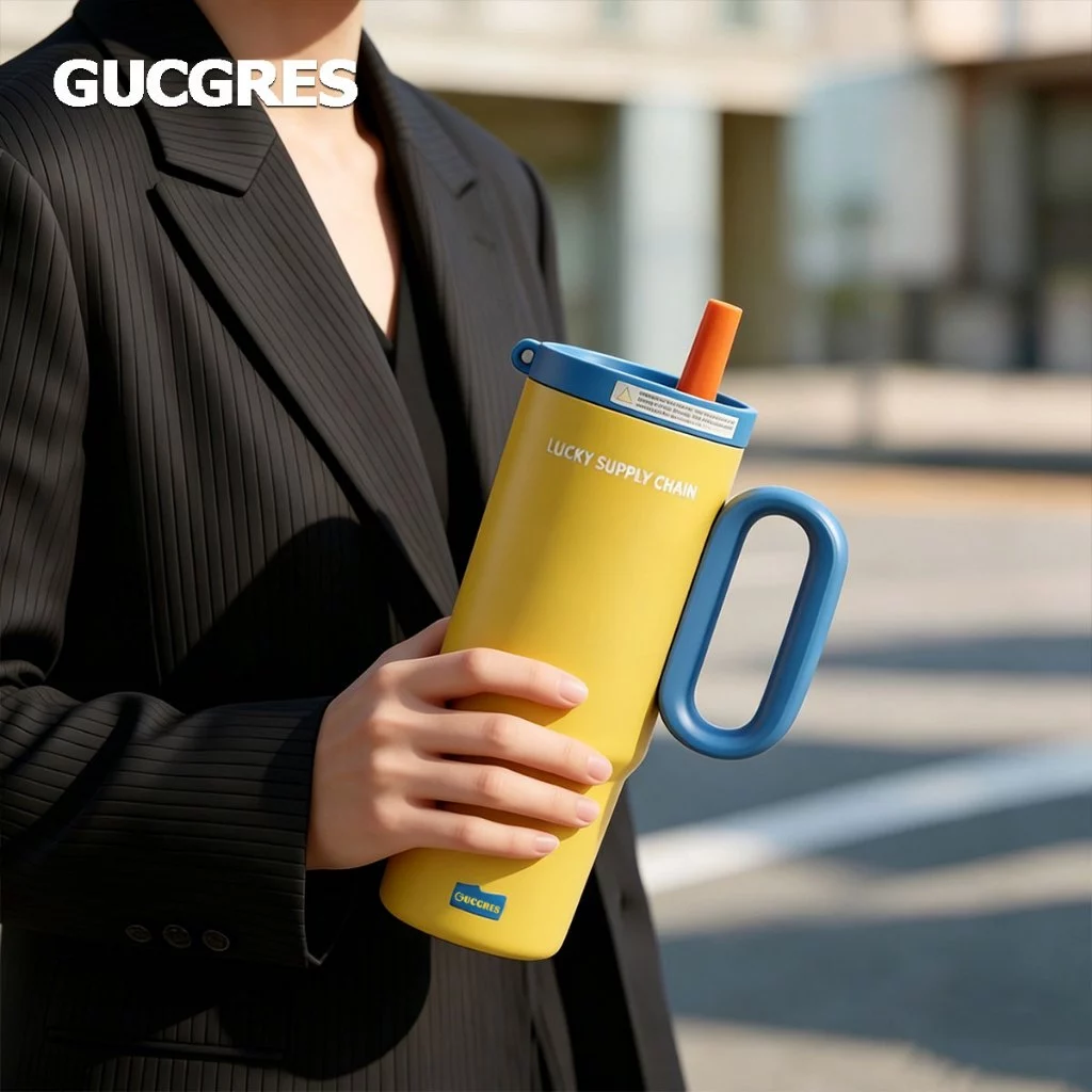GUCGRES(720ml/24oz)แก้วเก็บความเย็นสแตนเลส เก็บความร้อนและเย็นได้ เคลือบเซรามิกภายใน มาพร้อมหูจับและหลอดดูดน้ำ thumbnail 7