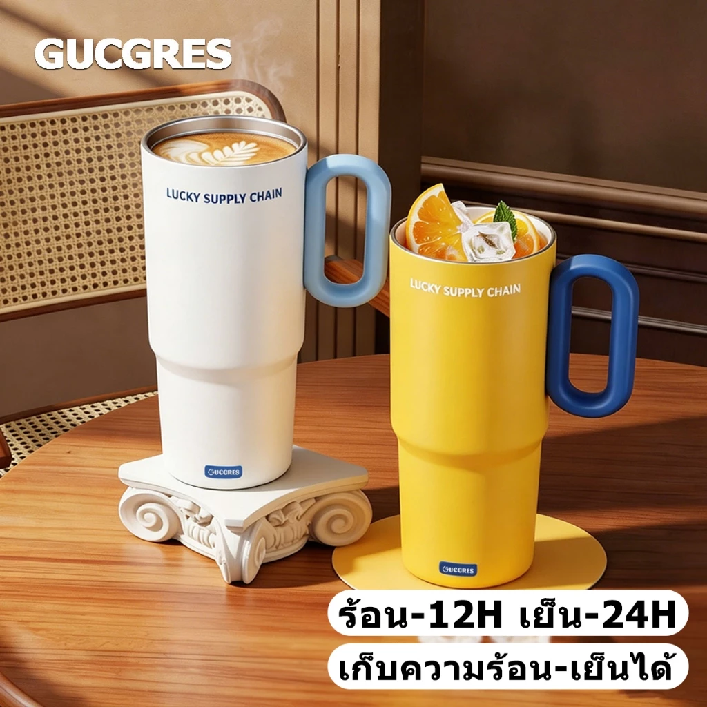 GUCGRES(720ml/24oz)แก้วเก็บความเย็นสแตนเลส เก็บความร้อนและเย็นได้ เคลือบเซรามิกภายใน มาพร้อมหูจับและหลอดดูดน้ำ thumbnail 3