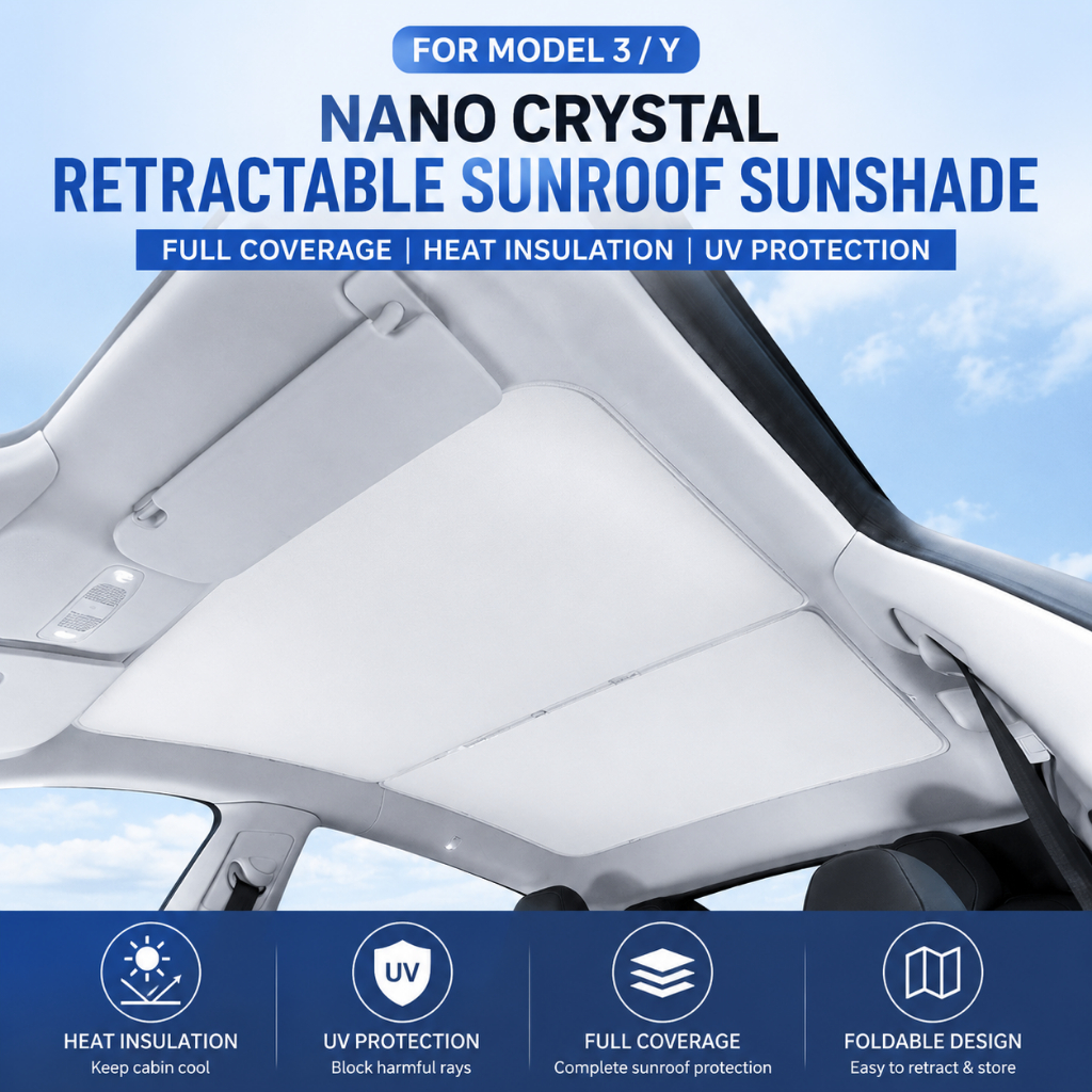 ม่านบังแดดซันรูฟ Tesla Model 3 / Model Y แบบพับเก็บได้ กันร้อน UV Nano Crystal เต็มหลังคา อุปกรณ์แต่งรถภายใน
