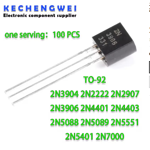 100PCS 2N3904 TO-92 2N2222 2N2907 2N3906 2N4401 2N4403 2N5088 2N5089 2N5551 2N5401 2N7000 NPN ทรานซิ