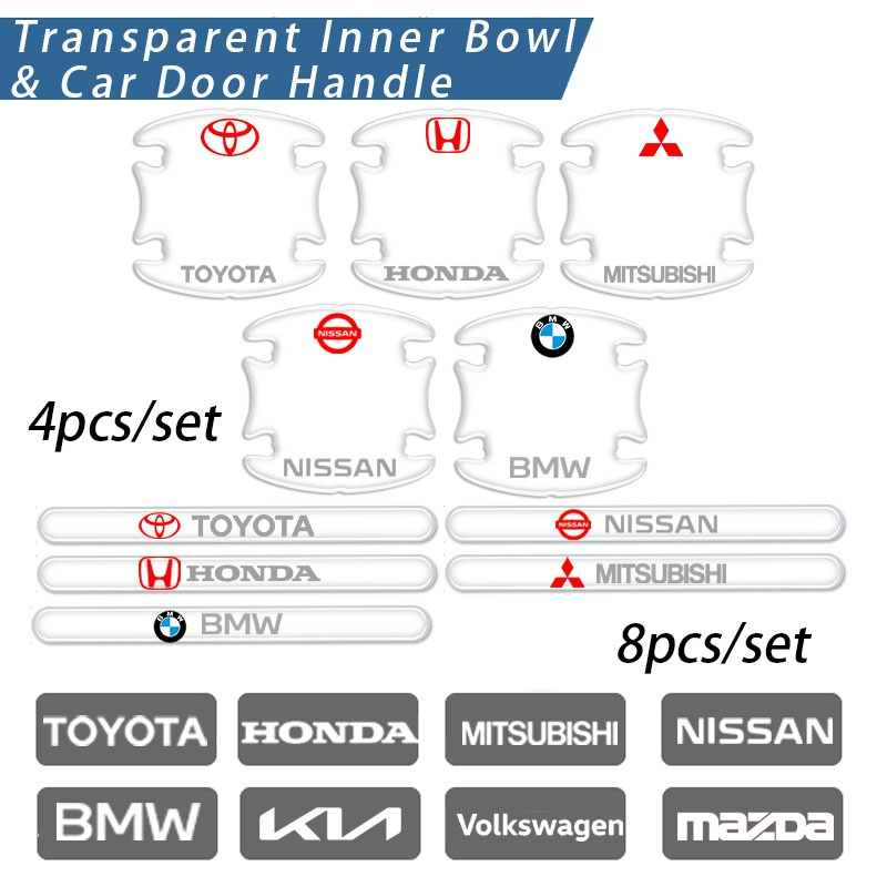 [Bestt] 4/8 ชิ้น Toyota สติ๊กเกอร์ติดมือจับประตูรถยนต์แบบใส, สติ๊กเกอร์ป้องกันชามประตู, สติ๊กเกอร์แต่งรถป้องกันรอยขีดข่วน