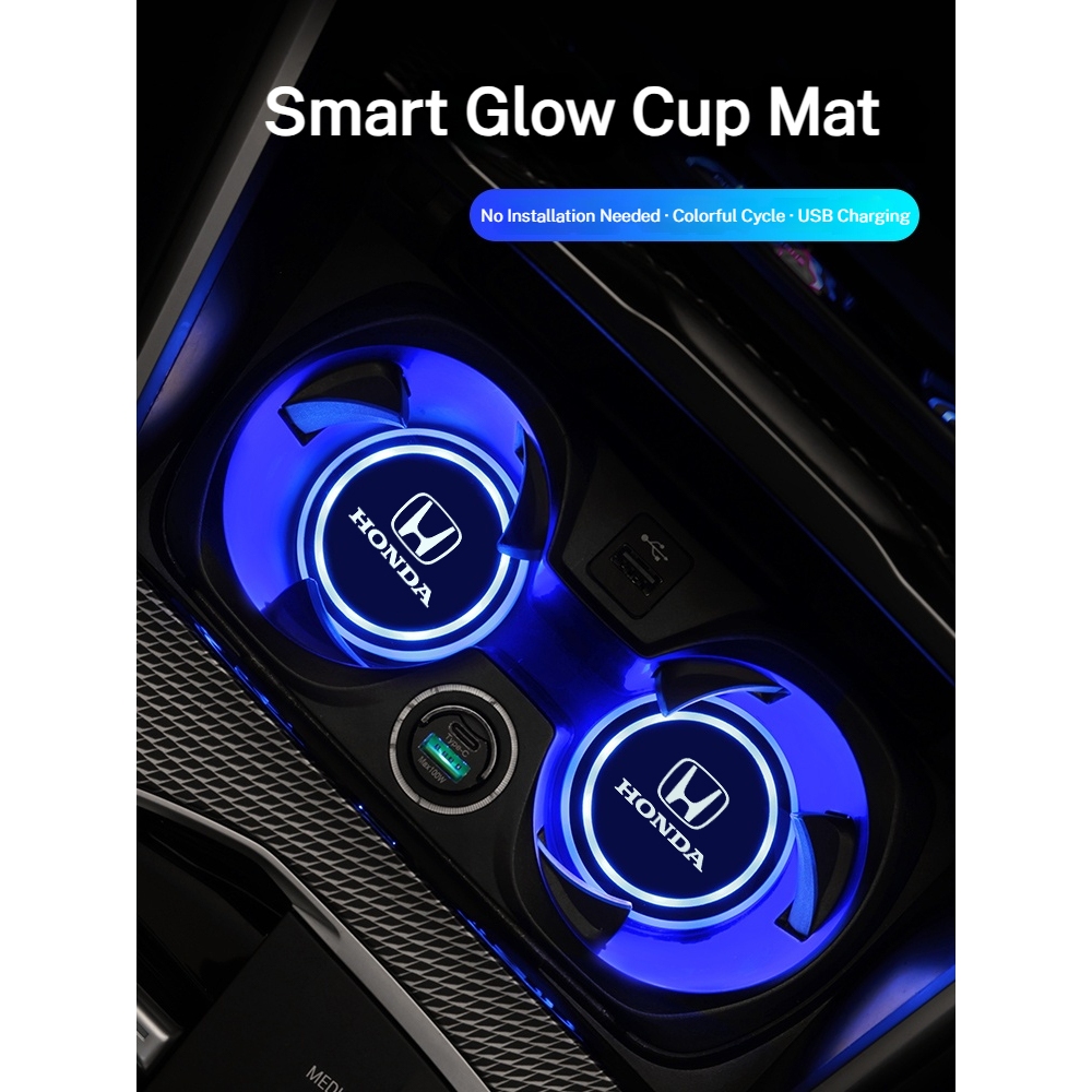 7 สีรถเปลี่ยน LED ถ้วยผู้ถือไฟกระจกด้านหลังตกแต่ง Ambient Light Non-Slip สําหรับ Honda Type R Civic xrv hrv crv brv City Accord Fit Jazz Insight
