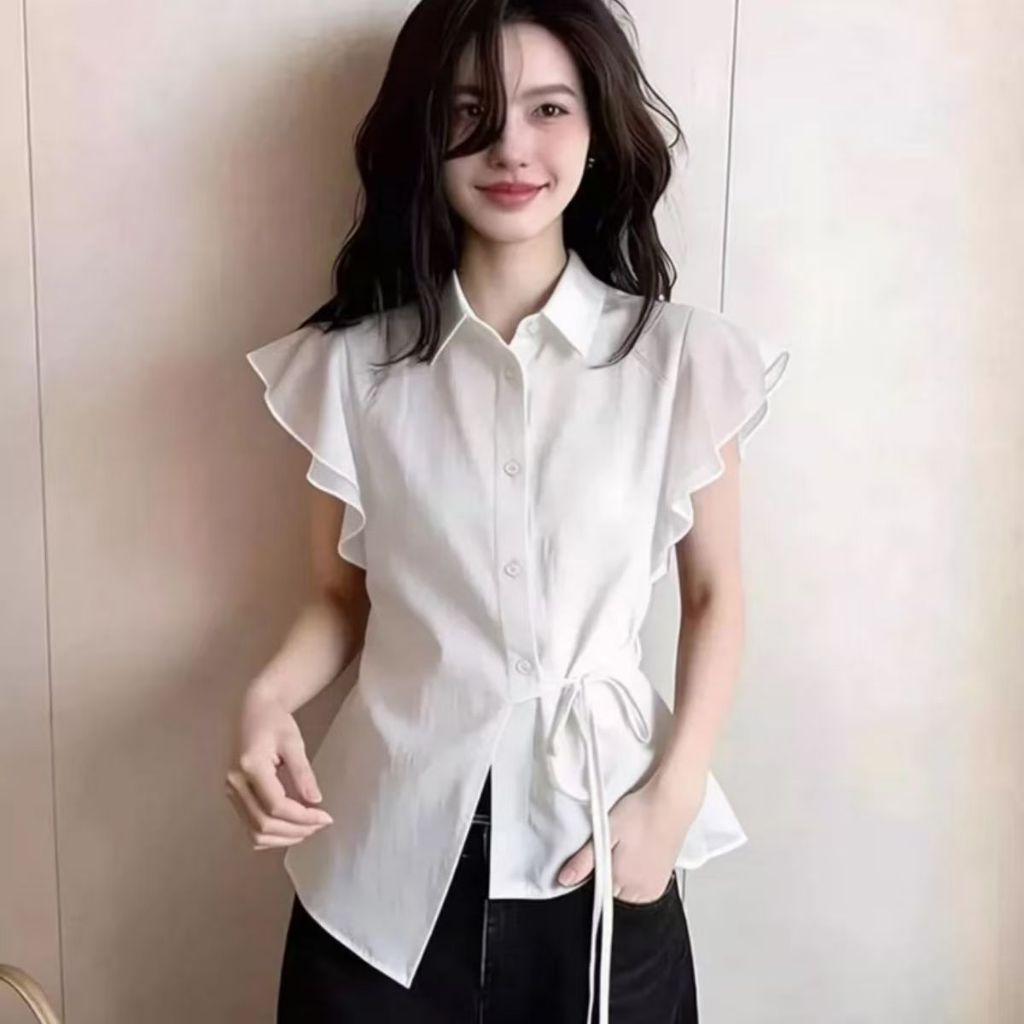 เสื้อเชิ้ตแขนสั้นที่ทันสมัยและมีสไตล์แบบใหม่เอวเข้ารูปและอเนกประสงค์