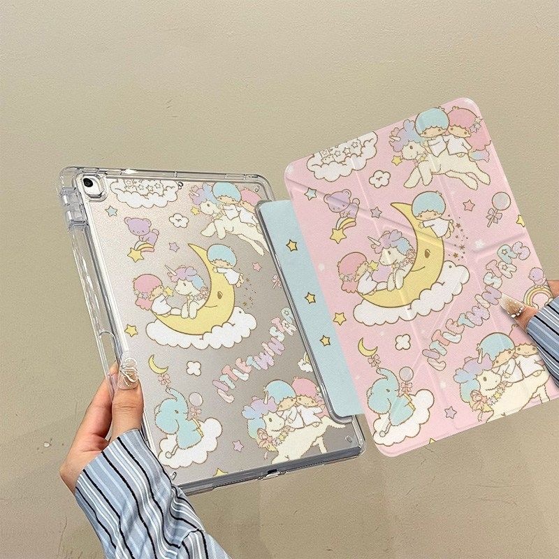 Little Twin Stars เคส iPad พร้อมที่วางปากกากันกระแทกแบบฝาพับสําหรับ iPad 10/9/8/7 Air 4/5/6 Pro 11 Mini 6/7