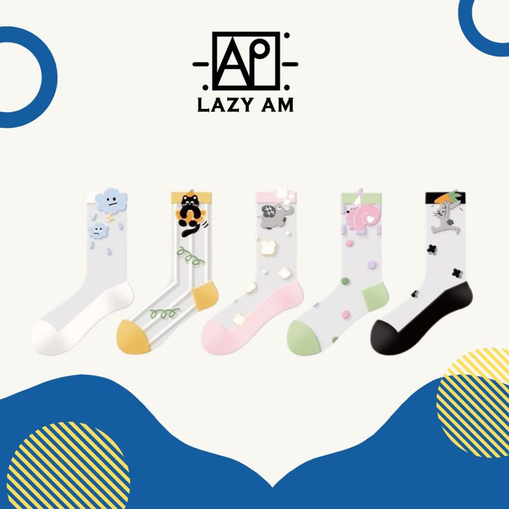LAZYAM ถุงเท้าคาร์ตูนโปร่งใส ระบายอากาศได้ดี สไตล์น่ารัก