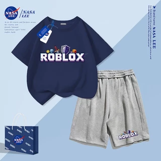 【จัดส่งภายในวันเดียวกัน】ชุดสองชิ้นสำหรับเด็กสีน้ำเงินเข้มผ้าฝ้าย (เสื้อแขนสั้น+กางเกงขาสั้น) ลายพิมพ์การ์ตูนน่ารักลายตัวอักษร เหมาะสำหรับอายุ 3-16 ปี ทั้งเด็กชายและเด็กหญิง ชุดลำลองสองชิ้น