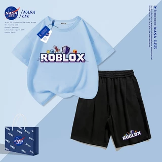 【จัดส่งภายในวันเดียวกัน】ชุดสองชิ้นสำหรับเด็กสีน้ำเงินเข้มผ้าฝ้าย (เสื้อแขนสั้น+กางเกงขาสั้น) ลายพิมพ์การ์ตูนน่ารักลายตัวอักษร เหมาะสำหรับอายุ 3-16 ปี ทั้งเด็กชายและเด็กหญิง ชุดลำลองสองชิ้น