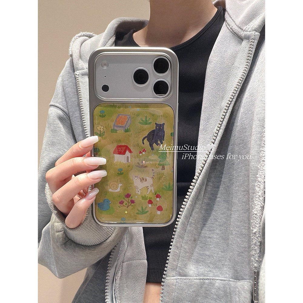 การ์ตูนสนามหญ้าแมวเคสโทรศัพท์Shock-ResistantเหมาะสําหรับiPhone 17 Promax 16 Promax 15 Promax 11 12 13 17 14plus 15plus 16e 16plus 15pro 17air