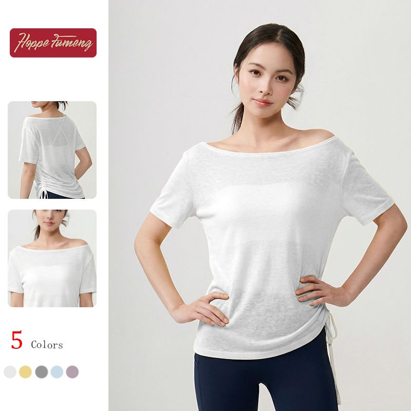 คอเรือผู้หญิงฤดูร้อนหลวมโยคะ COVER-Up สีทึบขี้เกียจ COVER-Up Casual กีฬาโยคะ Top