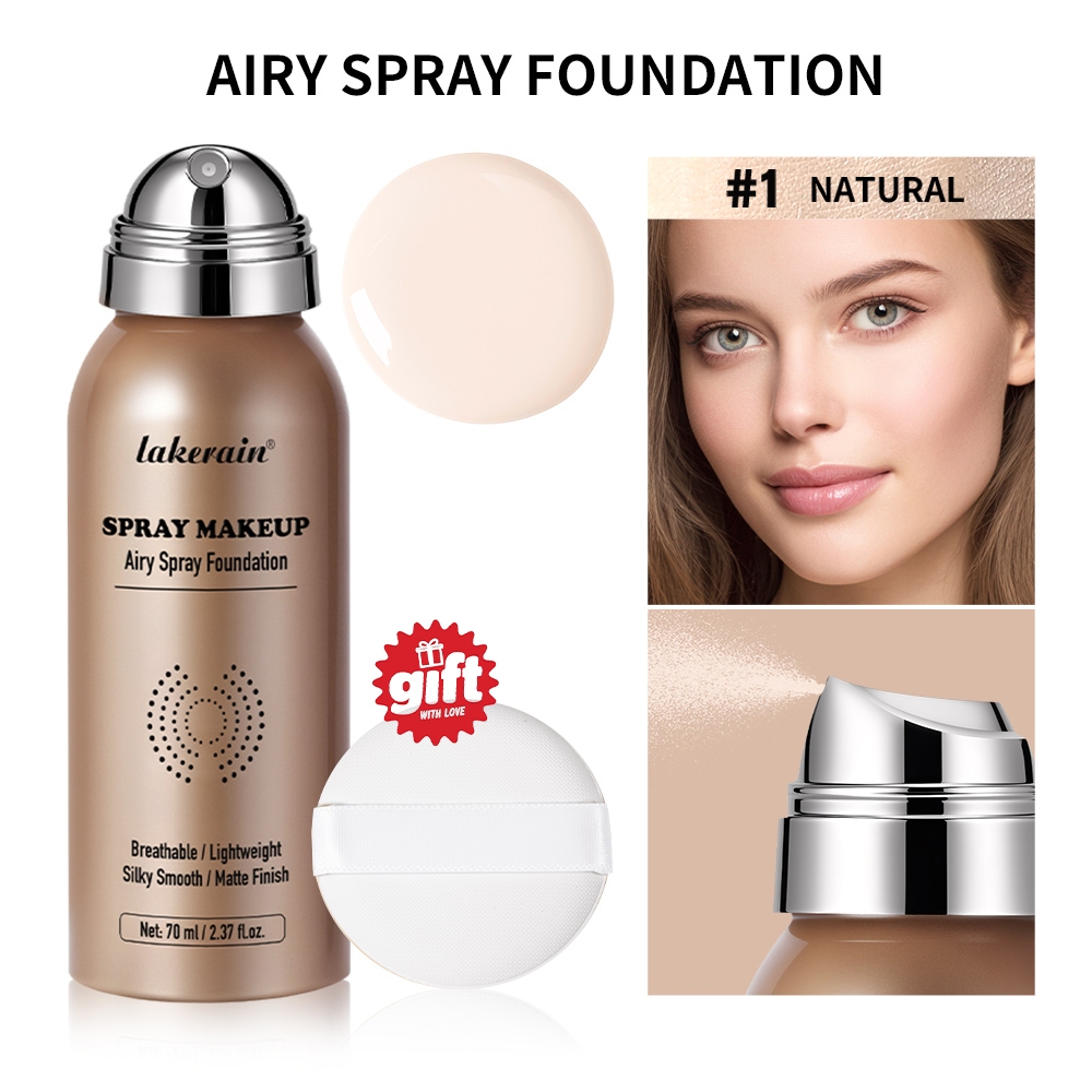 Lakerain Airy Spray Foundation Long-Wearing Silky Smooth Matte Finish Foundation กันน้ํา Sweat-Resistant Base ผู้หญิงแต่งหน้า 70ml