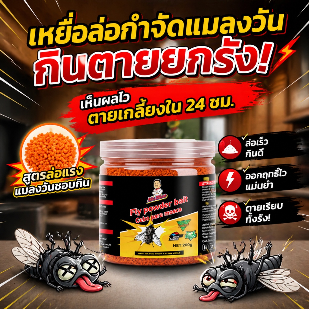 แมลงวันหายเกลี้ยง! ผงกำจัดแมลงวัน เหยื่อกำจัดแมลงวัน กําจัดแมลงวัน ผงไข่เน่า ไม่เป็นอันตรายต่อสัตว์เลี้ยงและคน 200g