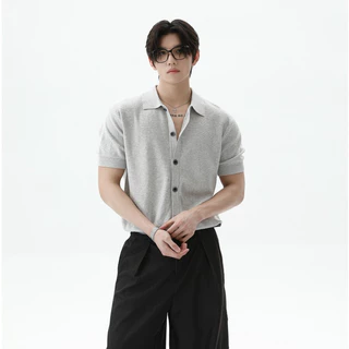 MIXSEVEN-เสื้อยืดแขนสั้นผู้ชาย สไตล์อเมริกันเรโทร คอปก แต่งกระดุมแถว ทรงหลวม สไตล์เรียบง่าย ใส่ได้ทุกโอกาส