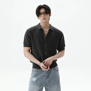 MIXSEVEN-เสื้อยืดแขนสั้นผู้ชาย สไตล์อเมริกันเรโทร คอปก แต่งกระดุมแถว ทรงหลวม สไตล์เรียบง่าย ใส่ได้ทุกโอกาส