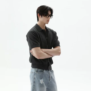 MIXSEVEN-เสื้อยืดแขนสั้นผู้ชาย สไตล์อเมริกันเรโทร คอปก แต่งกระดุมแถว ทรงหลวม สไตล์เรียบง่าย ใส่ได้ทุกโอกาส