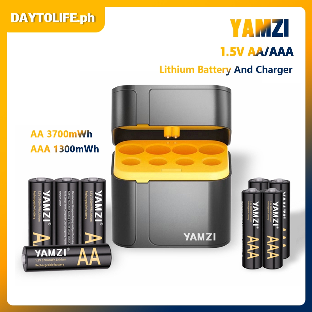 YAMZI แบตเตอรี่แบบชาร์จไฟ AA 1.5V หรือแบตเตอรี่ลิเธียม AAA และเครื่องชาร์จที่รวดเร็ว