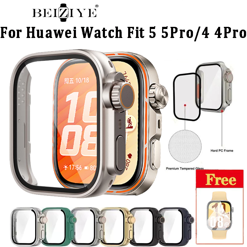 เปลี่ยนเคส Ultra สําหรับ Huawei Watch Fit 5 5 Pro เคสกระจกนิรภัย + ตัวป้องกันหน้าจอสําหรับ Huawei Watch Fit 4 Pro อัพเกรด Ultra 2