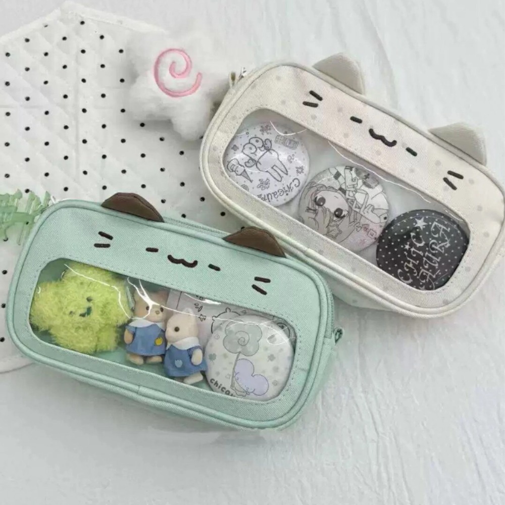 กระเป๋าดินสอ HEALER พร้อม Ita Display Window Cat รูปแบบกระเป๋าดินสอ, Multi-functional Double Layers แบบพกพาขนาดใหญ่ความจุกระเป๋าเครื่องเขียนของขวัญ