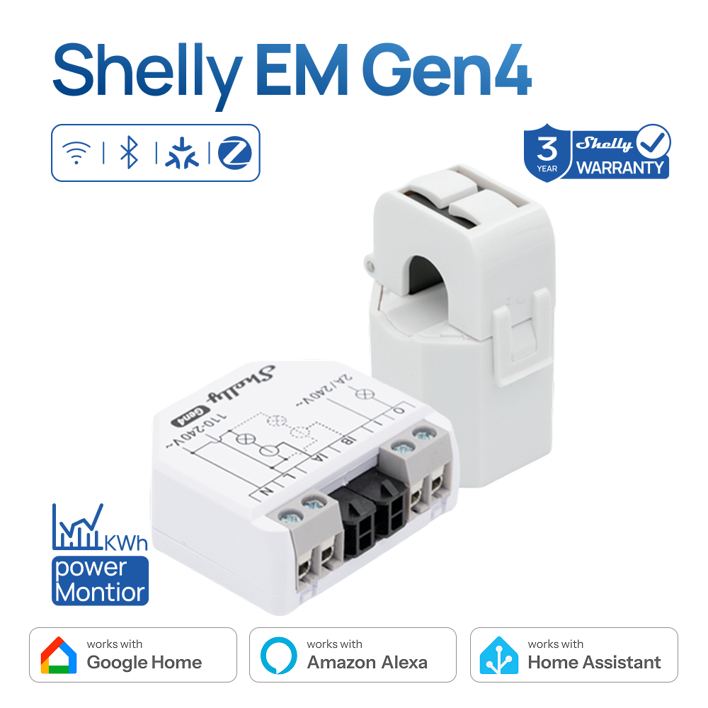 Shelly EM Gen4 เครื่องวัดพลังงานอัจฉริยะ WiFi Zigbee Matter 2 ช่อง CT การตรวจสอบพลังงาน & Dry Contact Relay สําหรับ Home Assistant