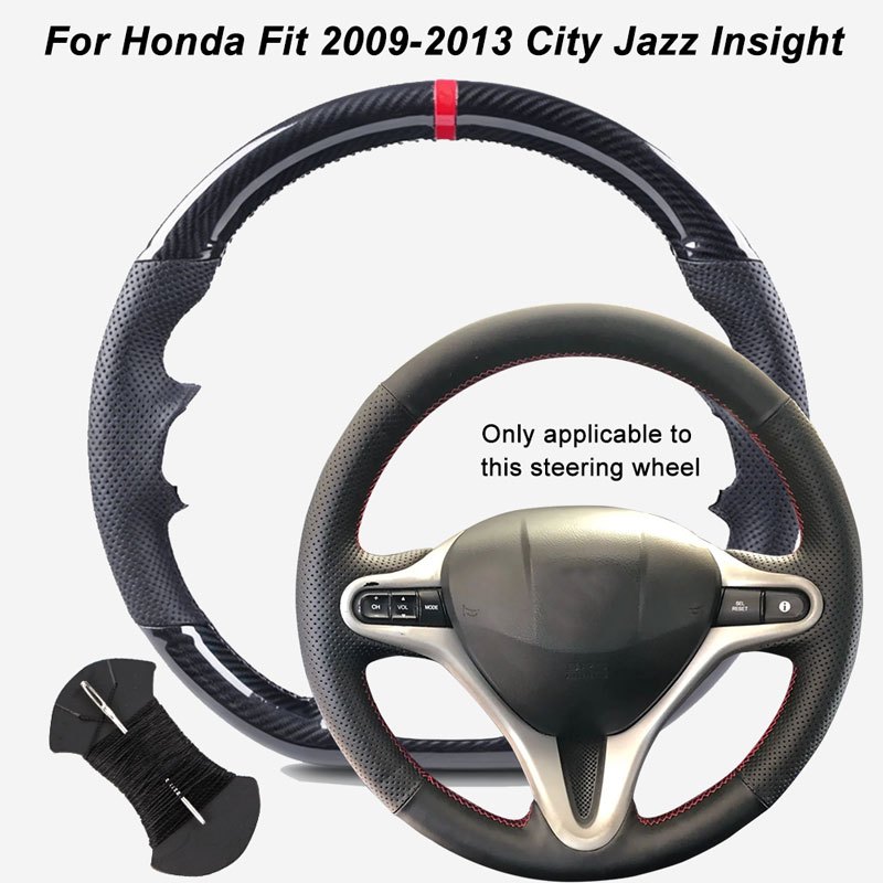 DIY ที่กําหนดเองคริสตัลคาร์บอนไฟเบอร์หนังพวงมาลัยรถสําหรับ Honda Fit 2009-2013 City Jazz Insight เย็บมือ Anti-slip Breathable ยานยนต์ภายใน