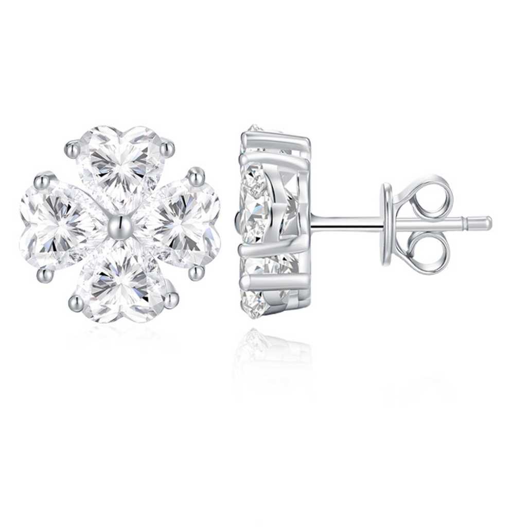 ต่างหูรูปหัวใจจริง Moissanite s925 เงินสเตอร์ลิงรูปดอกไม้แฟนซี Moissanite Diamond สําหรับผู้หญิง