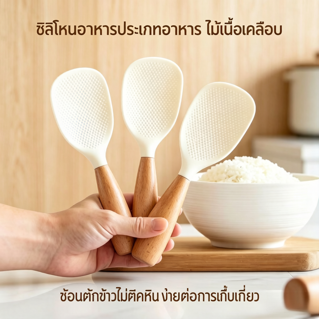 ไม้ตักข้าว ทำจากซิลิโคน ข้าวไม่ติด ทำความสะอาดง่าย ดีไซน์เรียบหรู ใช้ในครัว จัดส่งจากไทย – โปรปัง