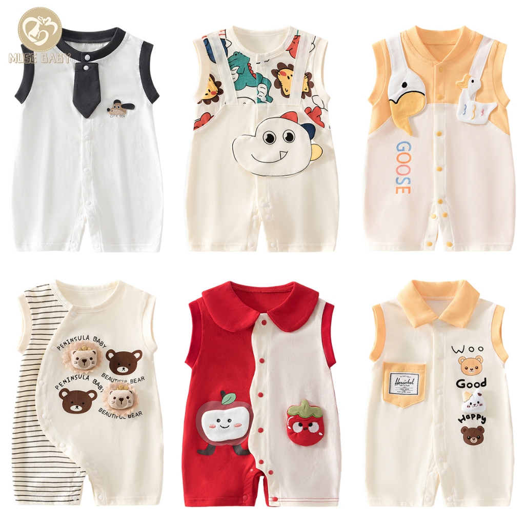 ใหม่แขนกุดเด็กทารก Onesies ผ้าฝ้ายนุ่ม Romper ทารกน่ารักบอดี้สูท Jumpsuit