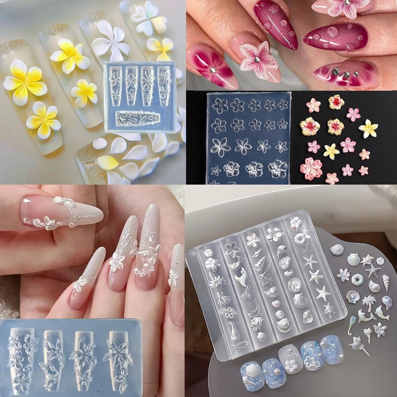 DSTH Handmade Diy Frangipani ซิลิโคนเล็บแม่พิมพ์สําหรับเล็บแฟชั่นดอกไม้ออกแบบเล็บ Mould สูงโปร่งใสแม่แบบ HOT