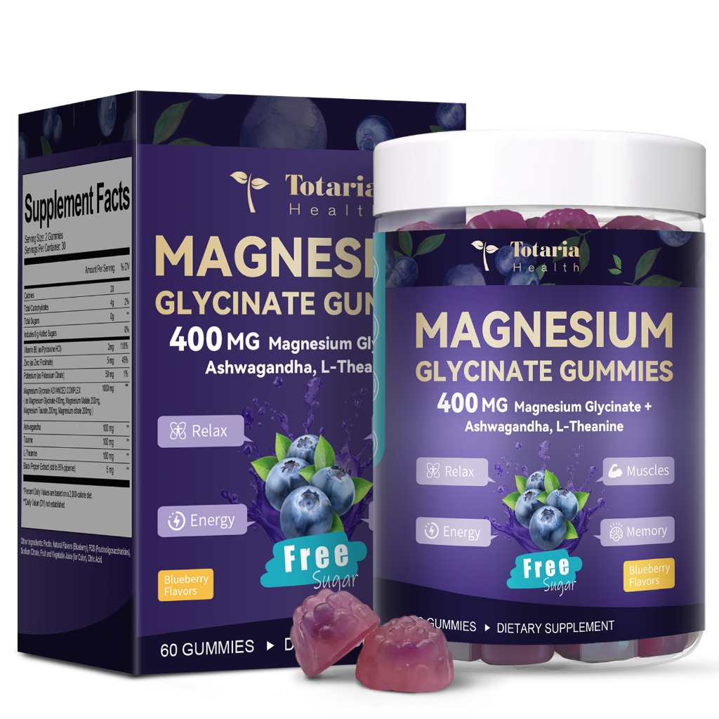 Totaria Magnesium Glycinate Gummies 400mg - Magnesium Complex Gummy with Malate, Taurate & Citrate - รองรับการนอนหลับ ผ่อนคลาย สมองและกล้ามเนื้อ - Sugar Free & Vegan