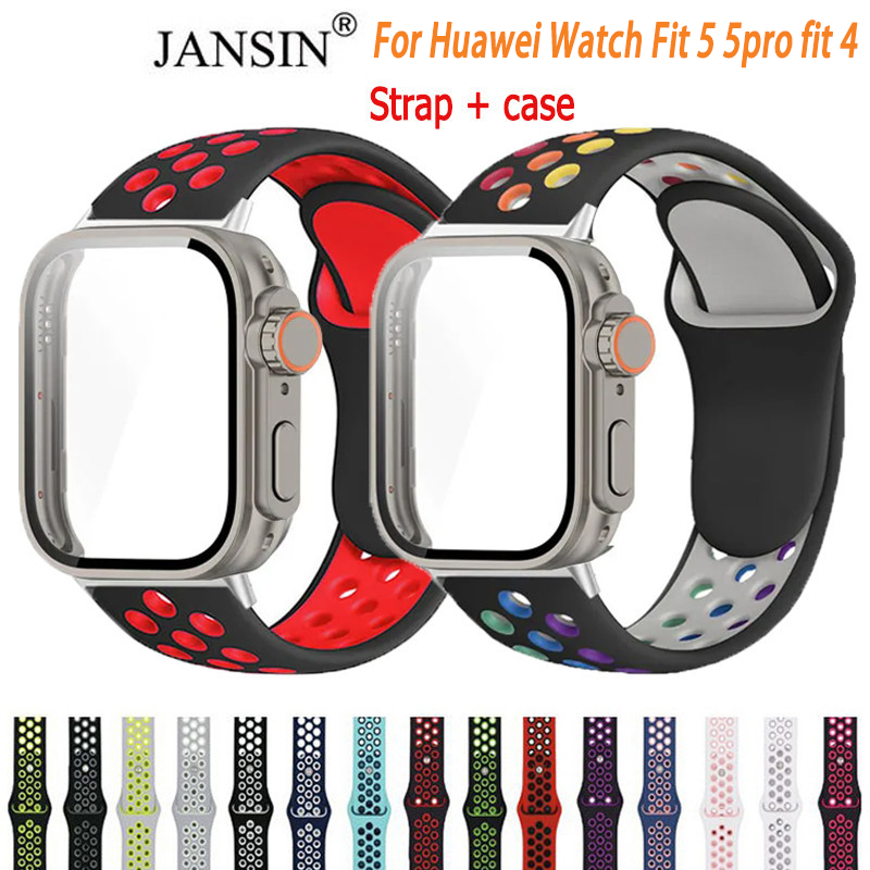เคส + สายซิลิโคน สําหรับ Huawei Watch fit 5 5Pro 4 Pro เปลี่ยนเป็นฝาครอบกระจกนิรภัยขนาด 49 มม.เป็นพิเศษพร้อมหน้าจอ สําหรับ Huawei watch fit 4Strap