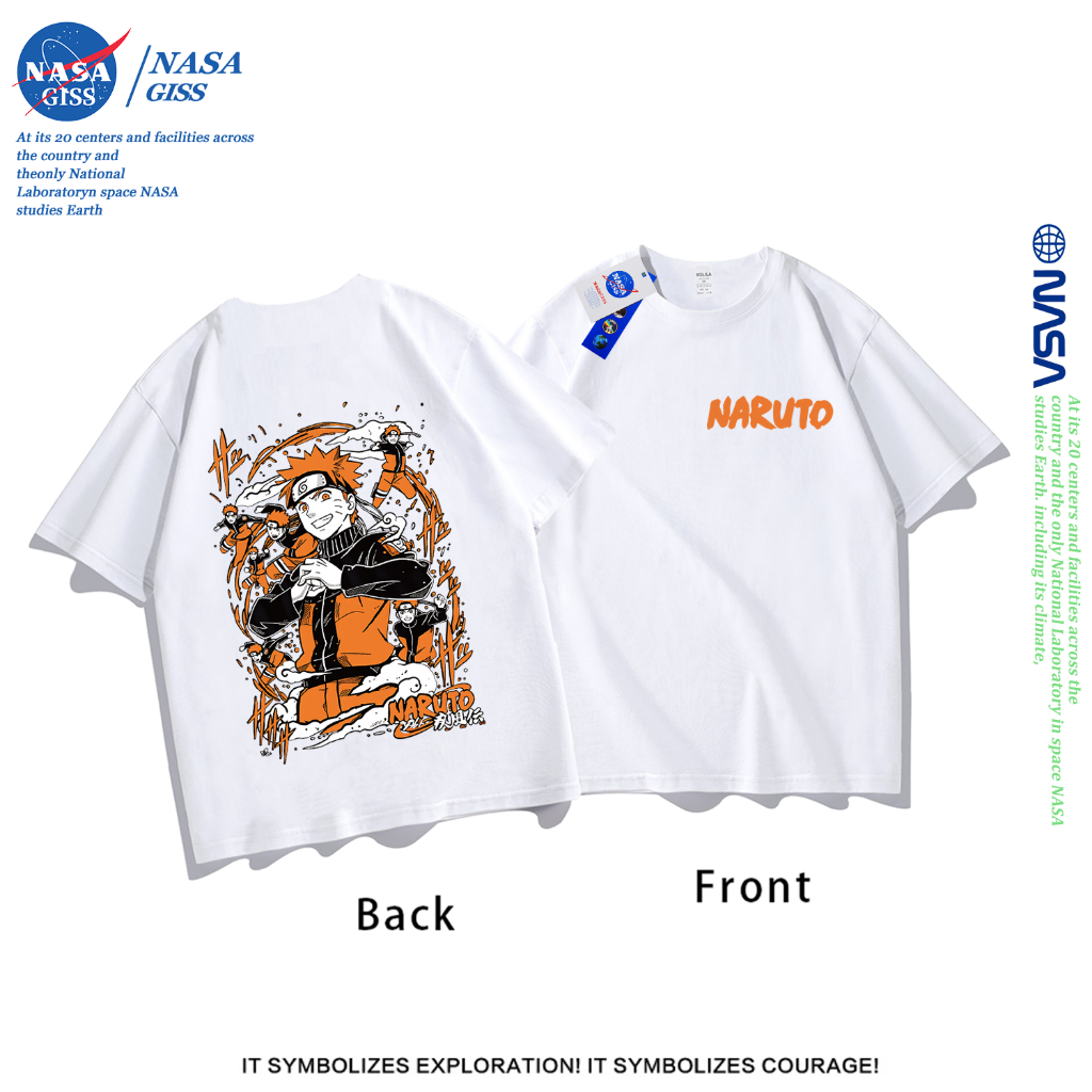 NASA เสื้อยืดชายหญิงแขนสั้น สตรีทฮิปฮอป summer Uzumaki Naruto พิมพ์ลาย คอตตอน t-shirt คอกลม หลวมและระบายอากาศ
