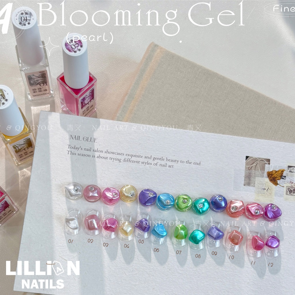 QINGYOUพร้อมส่งในไทย Blooming Gel 1–12สี   ประกายแวววาวระดับอัญมณี 💕 สไตล์ใหม่ แต่งเล็บ  ของเหลวโลหะพิเศษสีเงิน ประกายมุกไล่โทนสีอย่างรวดเร็วรอยเปื้อนสีกาว