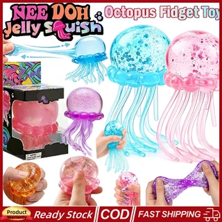 🚀ประเทศไทย🚀NeeDoh Jellyfish Stress Ball เยลลี่ปลาหมึกแมงกะพรุนน้ำตาลลูกบีบของเล่นสำหรับเด็กนักเรียนผู้ใหญ่