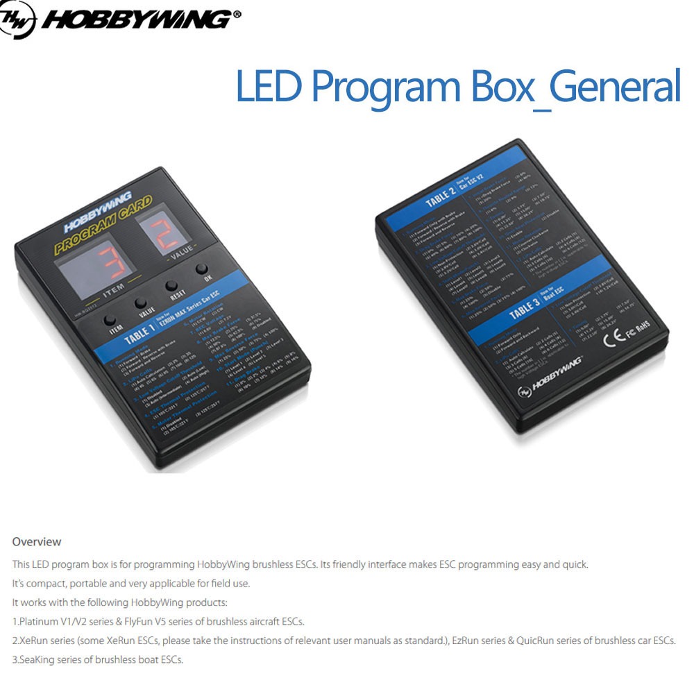 การ์ดโปรแกรม LED ตัวควบคุมความเร็ว Hobbywing ESC
