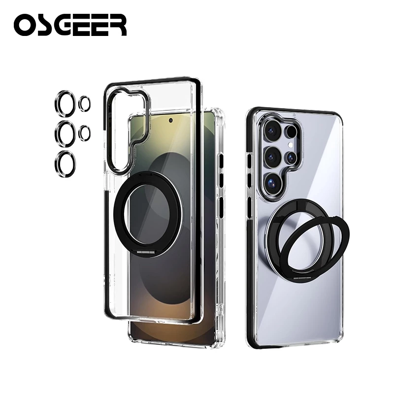OSEER Cobalt Violet สําหรับ Samsung Galaxy S26 S25 S24 Ultra กรณี 360 หมุนขาตั้งแม่เหล็กกันกระแทกที่มองไม่เห็นผู้ถือแหวน Galaxy s26 Ultra กรณี