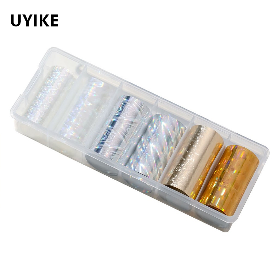 UYIKE Aurora Fantasy Nail Art Transfer ฟอยล์ - สไตล์ฝรั่งเศสประกายเลเซอร์โพลาไรซ์สีสันสดใส 6 สีสติกเกอร์ตกแต่งเล็บ