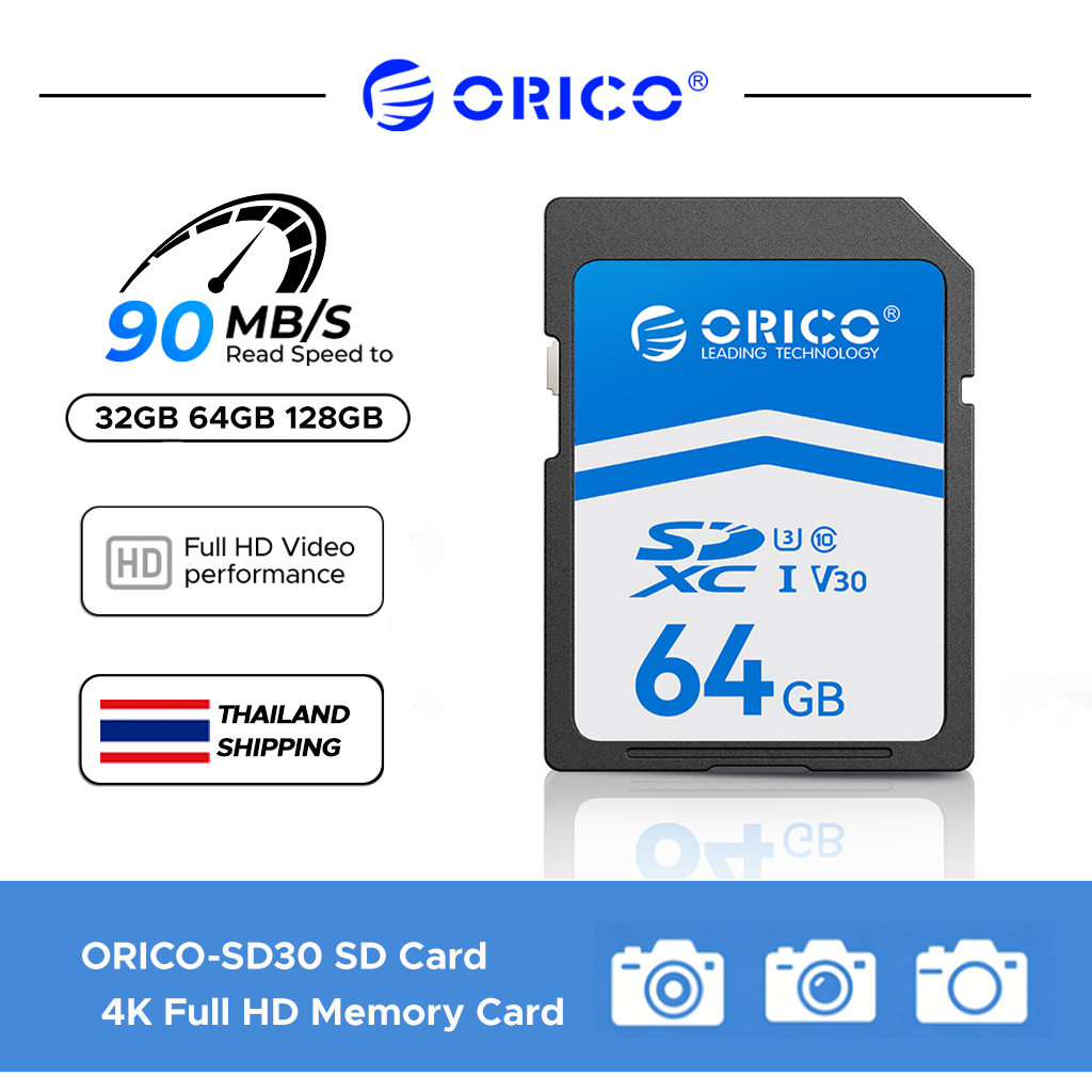 ORICO การ์ดหน่วยความจำ SDXC 32GB 64GB 128GB การ์ด SD 90MB/s V30 4K ใช้กับกล้องDSLR/ถ่ายรูป (SD30)