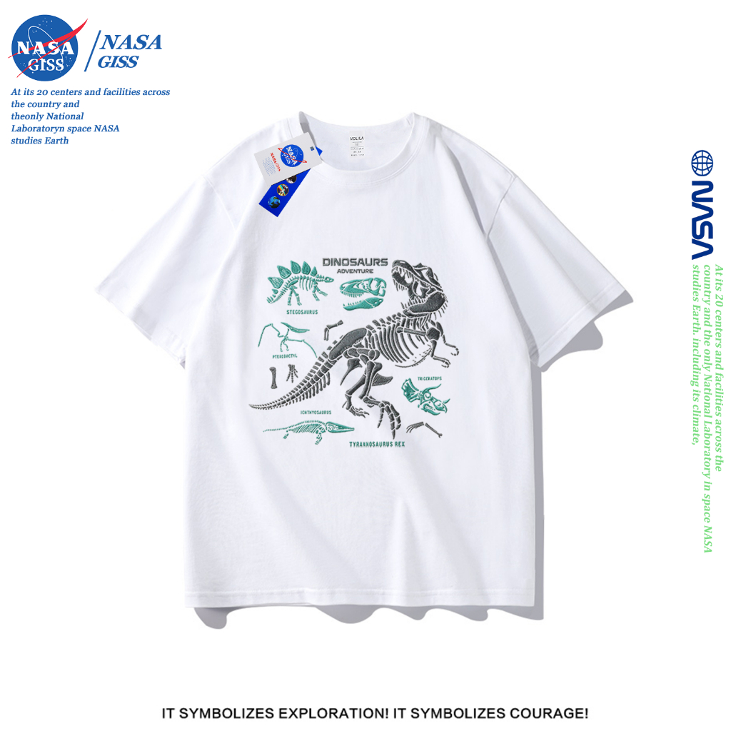 NASA เสื้อยืดชายหญิงแขนสั้น สไตล์ลำลอง summer จูราสสิก พิมพ์ลาย คอตตอน t-shirt คอกลม หลวมและระบายอากาศ