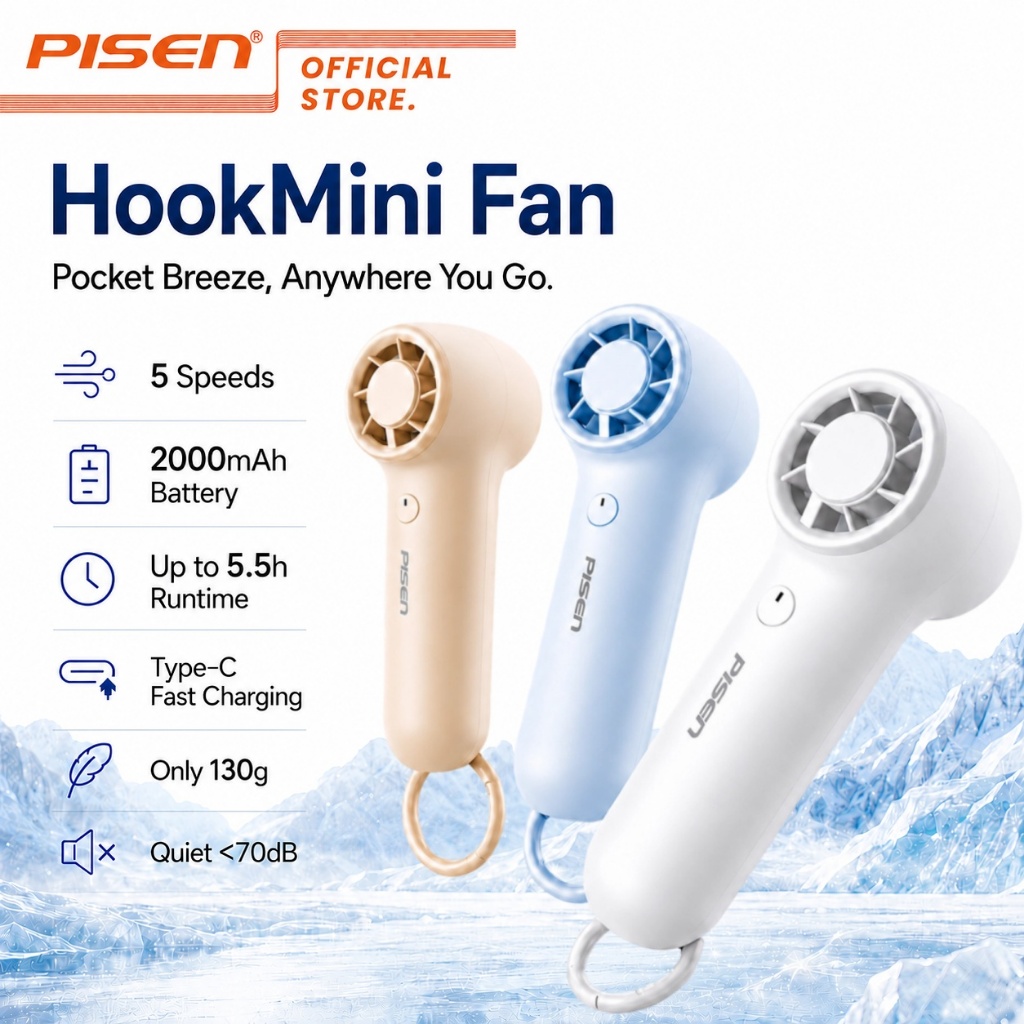 PISEN Mini Fan 5 ความเร็วที่มีประสิทธิภาพ Airflow 2000mAh แบตเตอรี่ Ultra-light 130g Mini Fan F20