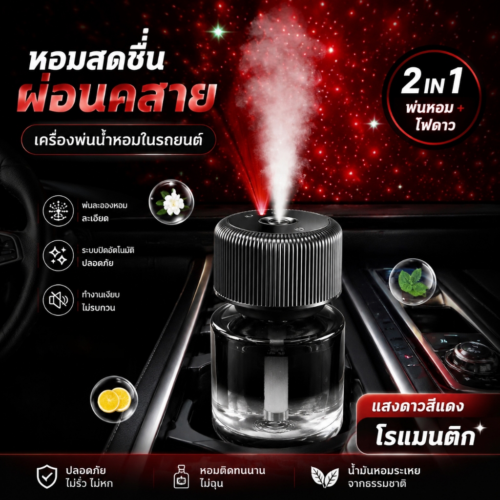 160ml น้ำหอมในรถยนต์ เครื่องฟอกอากาศในรถยนต์ น้ําหอมรถยนต์ น้ำหอมผู้ชาย ดับกลิ่นห้อง การฉายภาพท้องฟ้าเต็มไปด้วยดวงดาว