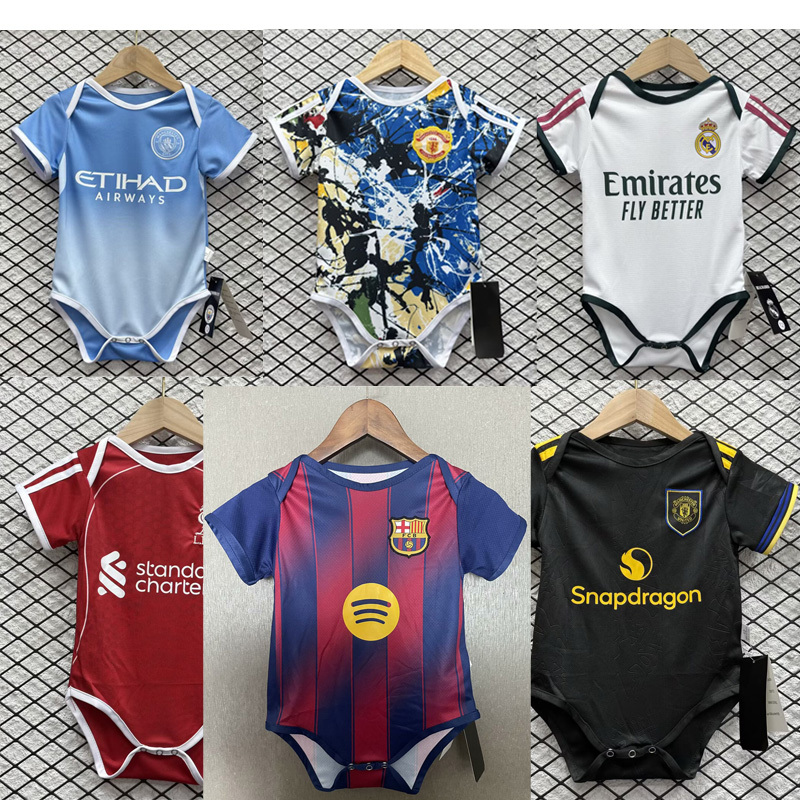 2025/26 Clubs การออกแบบเสื้อฟุตบอลเด็ก Romper เด็กทารกเสื้อฟุตบอลบอดี้สูท Jumpsuit ชิ้นเดียวเด็กวัยหัดเดินเด็กกีฬาชุดคลาน