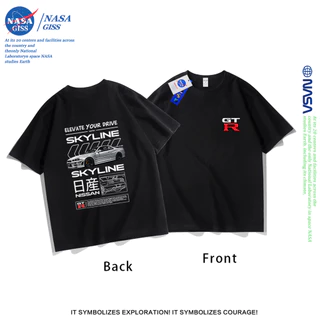 NASA เสื้อยืดชายหญิงแขนสั้น สตรีทฮิปฮอป summer GTR Nissan พิมพ์ลาย คอตตอน คอกลม หลวมและระบายอากาศ
