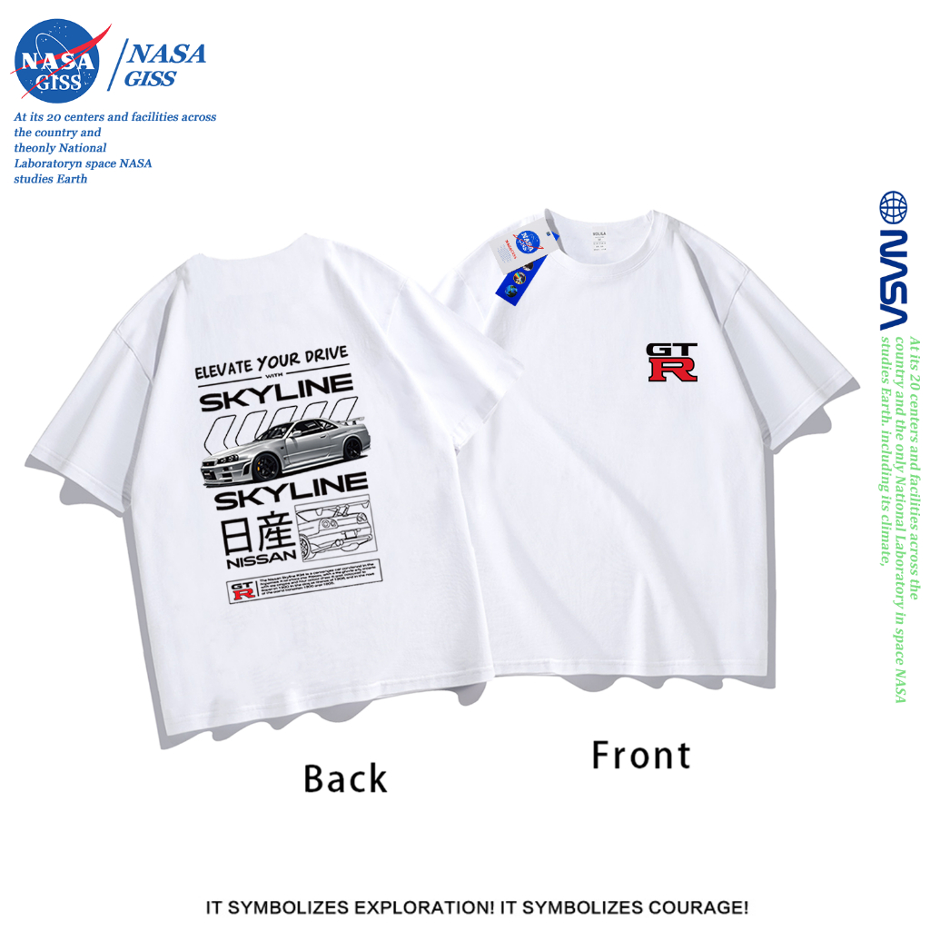 NASA เสื้อยืดชายหญิงแขนสั้น สตรีทฮิปฮอป summer GTR Nissan พิมพ์ลาย คอตตอน คอกลม หลวมและระบายอากาศ