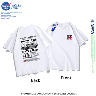 NASA เสื้อยืดชายหญิงแขนสั้น สตรีทฮิปฮอป summer GTR Nissan พิมพ์ลาย คอตตอน คอกลม หลวมและระบายอากาศ