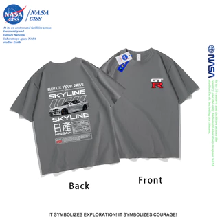 NASA เสื้อยืดชายหญิงแขนสั้น สตรีทฮิปฮอป summer GTR Nissan พิมพ์ลาย คอตตอน คอกลม หลวมและระบายอากาศ