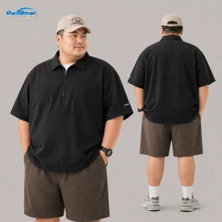 OWNAMOR เสื้อโปโลผู้ชายไซซ์ใหญ่ 4XL-8XL เสื้อโปโลคอซิป แขนสั้น ผ้าไมโครระบายอากาศ แห้งไว ทรงหลวม