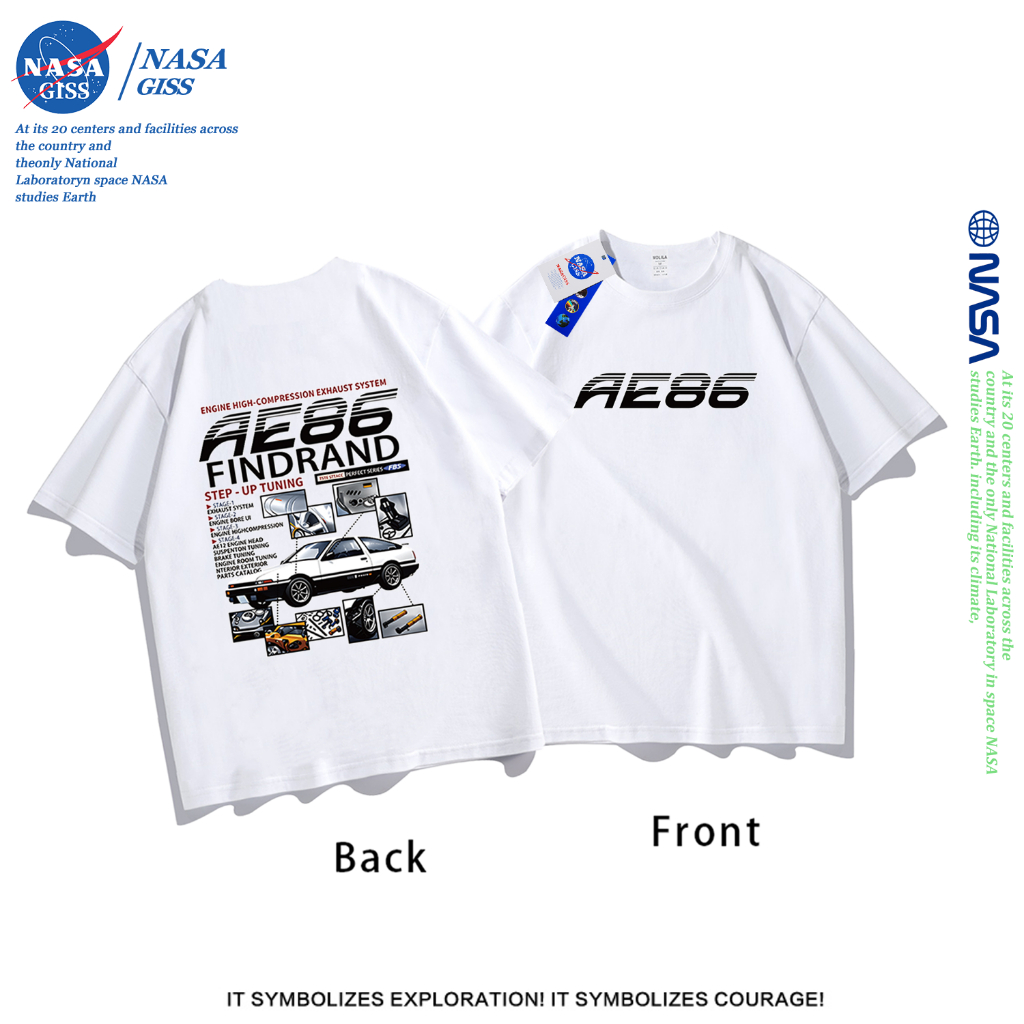 NASA เสื้อยืดชายหญิงแขนสั้น สตรีทฮิปฮอป summer AE86 พิมพ์ลาย คอตตอน คอกลม หลวมและระบายอากาศ