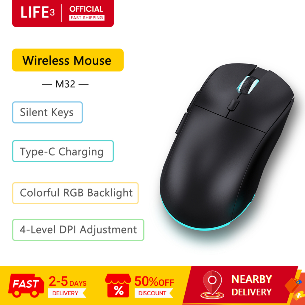 3Life เมาส์ไร้สาย M32 สีสัน RGB Backlight เงียบคีย์ 4 ระดับ DPI Type-C ชาร์จ