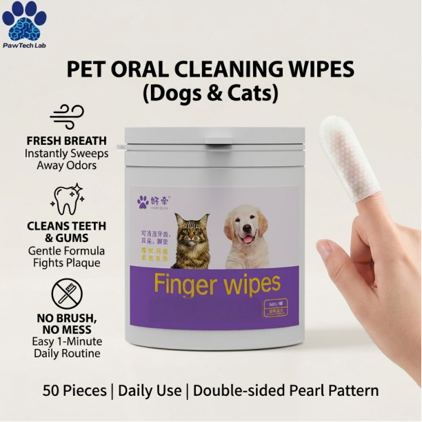 [PawTech Lab] ผ้าเช็ดฟันสัตว์เลี้ยง 50 ชิ้น ทิชชู่เปียกเช็ดฟันแมว สุนัข ผ้าสวมนิ้วเช็ดฟัน ลดกลิ่นปาก ขจัดหินปูน